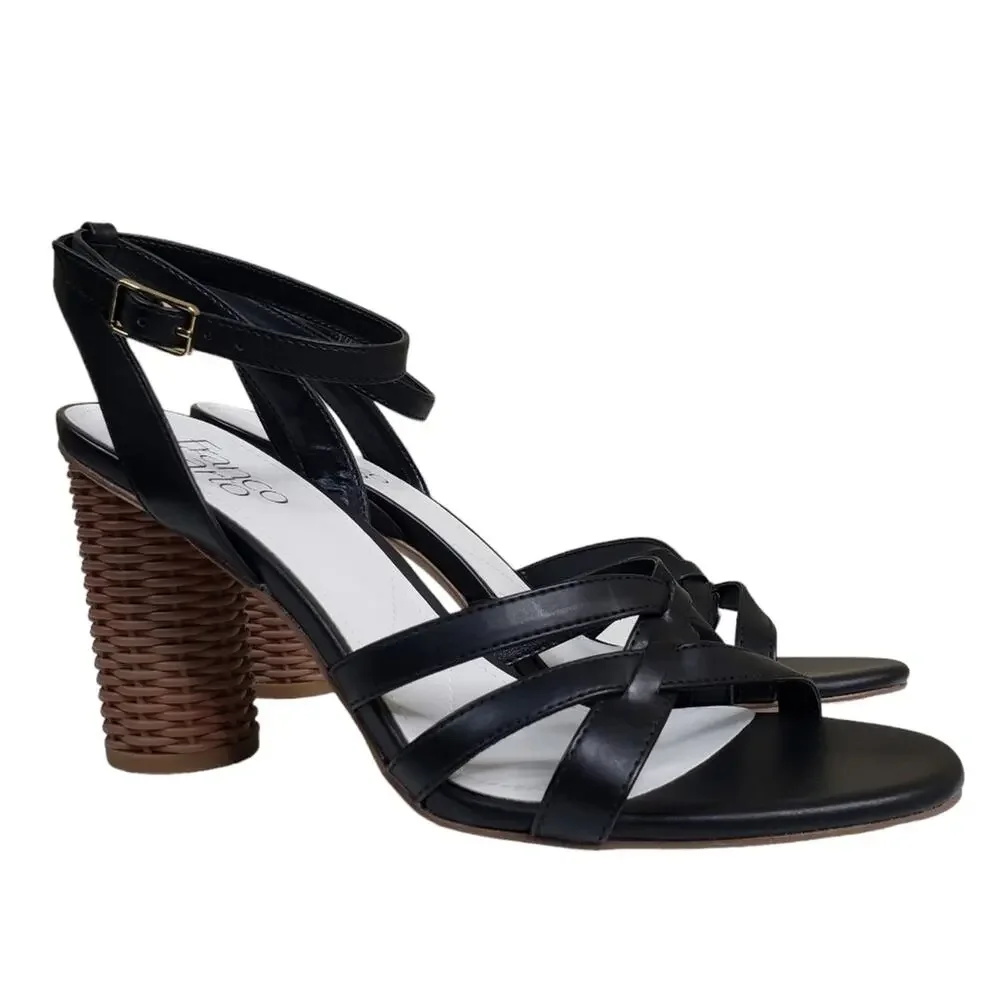 Franco Sarto Womens 9 Olina 2 Wicker Block Heel Ankle Strap Sandal NEW
